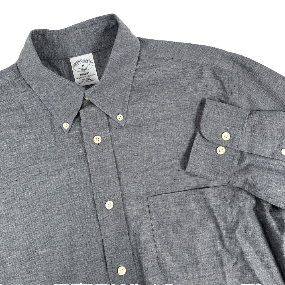 Mens Brooks Brothers Regent LS Button Down Shirt Size Medium Gray Herringbone
